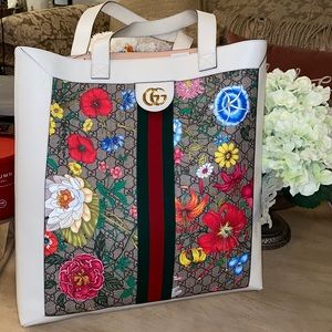 Gucci Ophedia Flora Collection Large Coated Canvas Tote Bag *NEW*